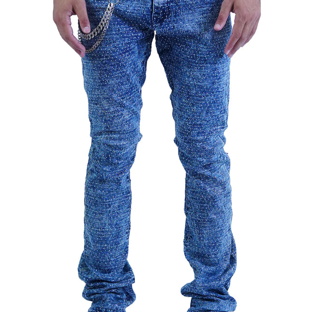 Focus "Lazered" Stacked Denim (Dark Blue)