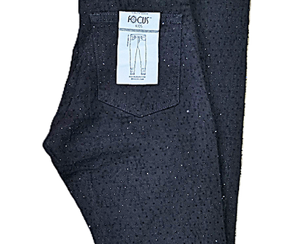 Kids Stacked Pants With Rhinestone Blk - Grey