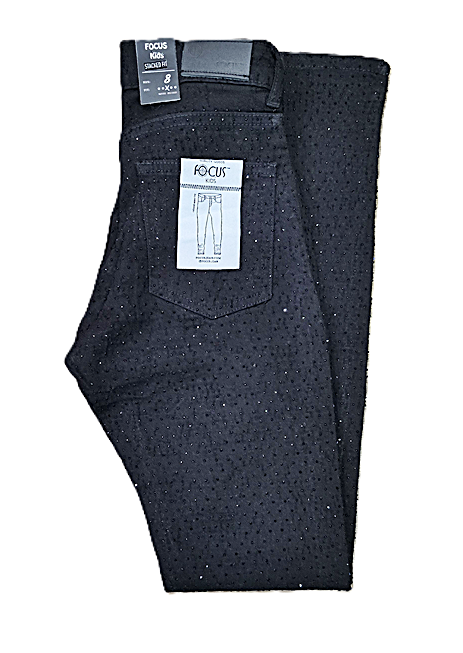 Kids Stacked Pants With Rhinestone Blk - Grey