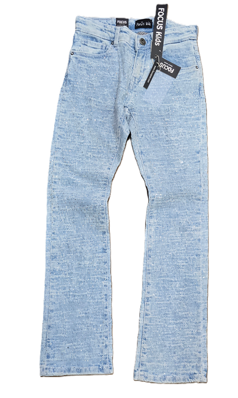Kids Stacked Pants With Rhinestone Vintage-Blue