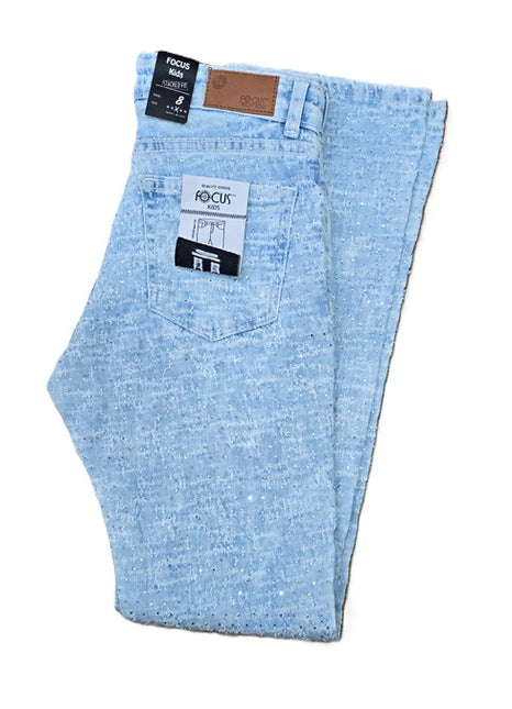 Kids Stacked Pants With Rhinestone Vintage-Blue