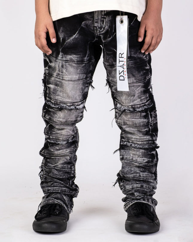 KIDS STACKED JEANS -  K-051 Washed Black