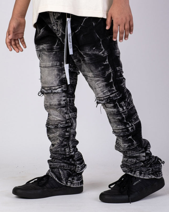 KIDS STACKED JEANS -  K-051 Washed Black