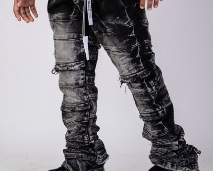 Boys STACKED JEANS -  K-051 Washed Black