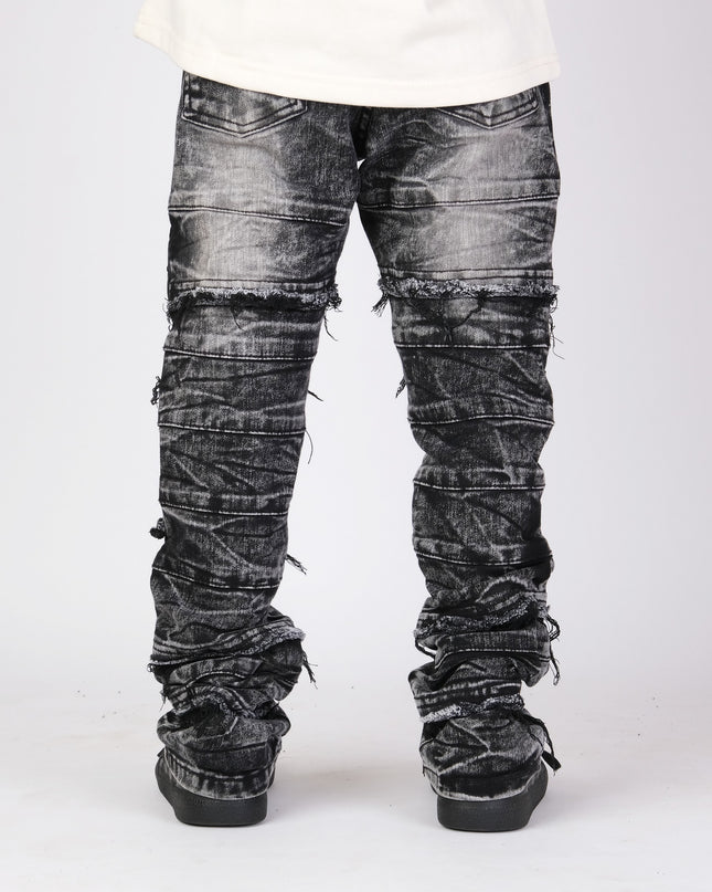 KIDS STACKED JEANS -  K-051 Washed Black