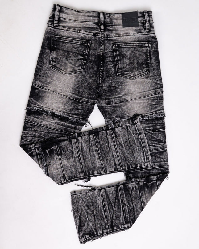 KIDS STACKED JEANS -  K-051 Washed Black