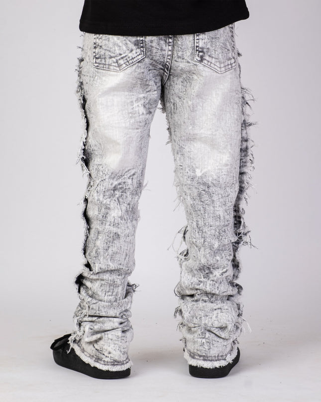 KIDS STACKED JEANS K-052 Grey / Black