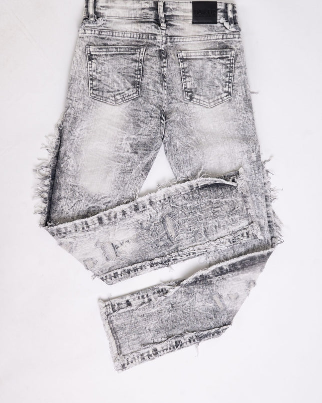 KIDS STACKED JEANS K-052 Grey / Black