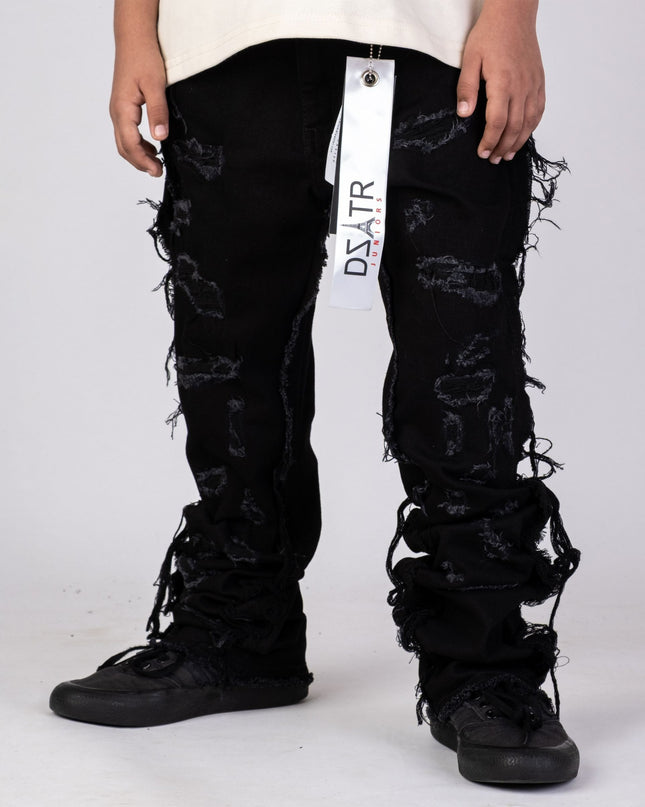 KIDS STACKED JEANS K-052 Grey / Black