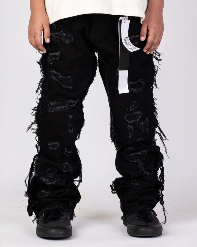 KIDS STACKED JEANS K-052 Grey / Black