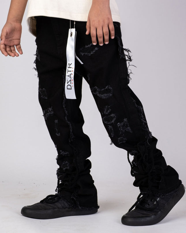 KIDS STACKED JEANS K-052 Grey / Black