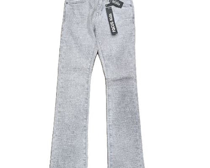 Kids Stacked Pants With Rhinestone Blk - Grey