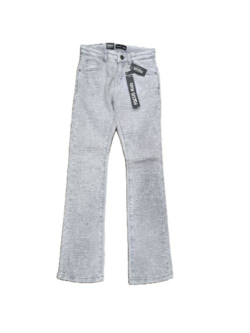 Kids Stacked Pants With Rhinestone Blk - Grey
