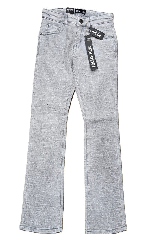 Kids Stacked Pants With Rhinestone Blk - Grey